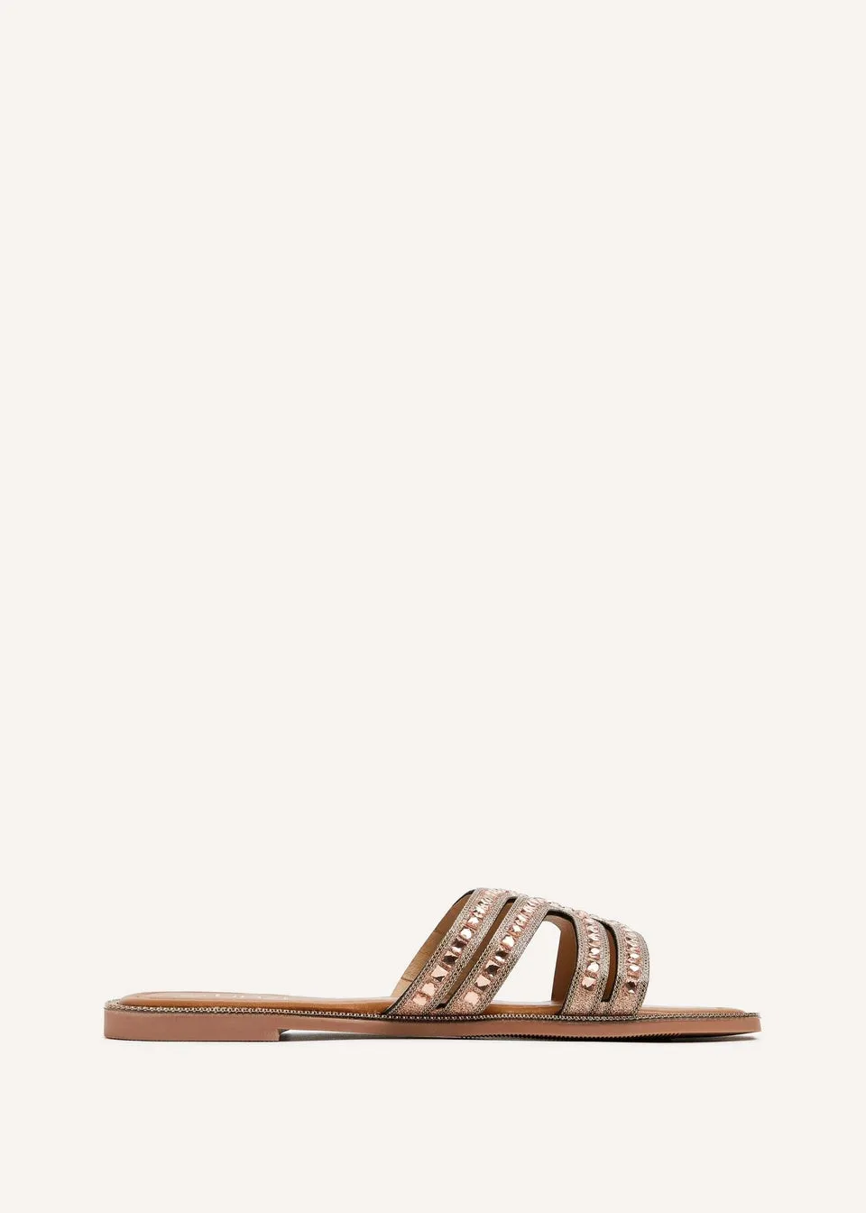 Linzi Alondra Rose Gold Diamante Embellished Flat Slider Sandals