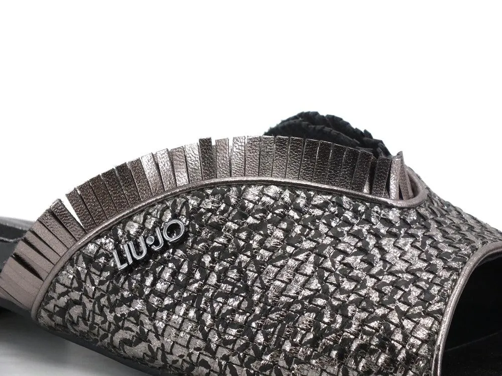 LIU JO Astra 1 Ciabatta Slipper Metallic Woven Pewter SA1019EX095