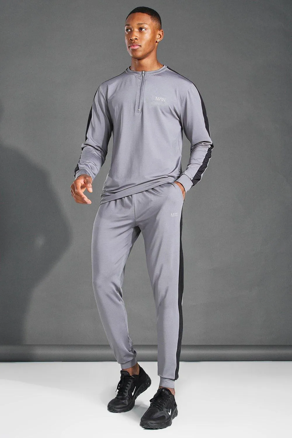 MAN Active Crew Neck Zip Side Stripe Tracksuit