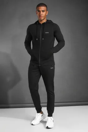 Man Active Gym Skinny Fit Hooded Tracksuit | boohooMAN UK