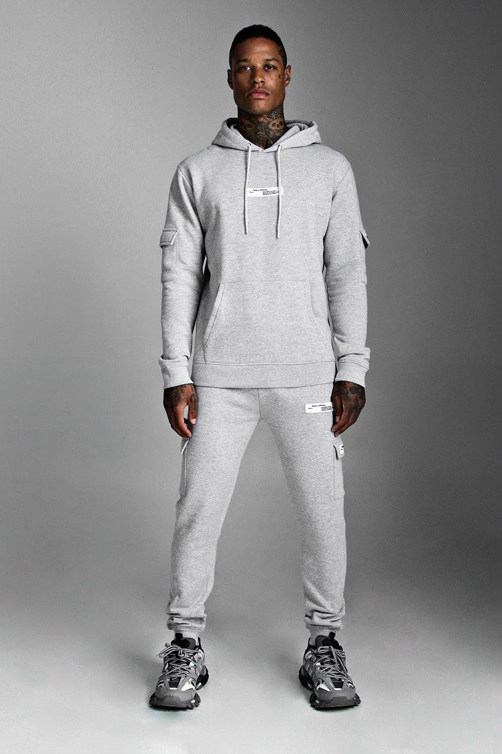 MAN Official Hooded Cargo Tracksuit With Badge | boohooMAN UK