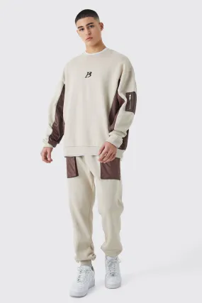 Man Oversized Gusset Cargo Sweat Tracksuit | boohooMAN UK