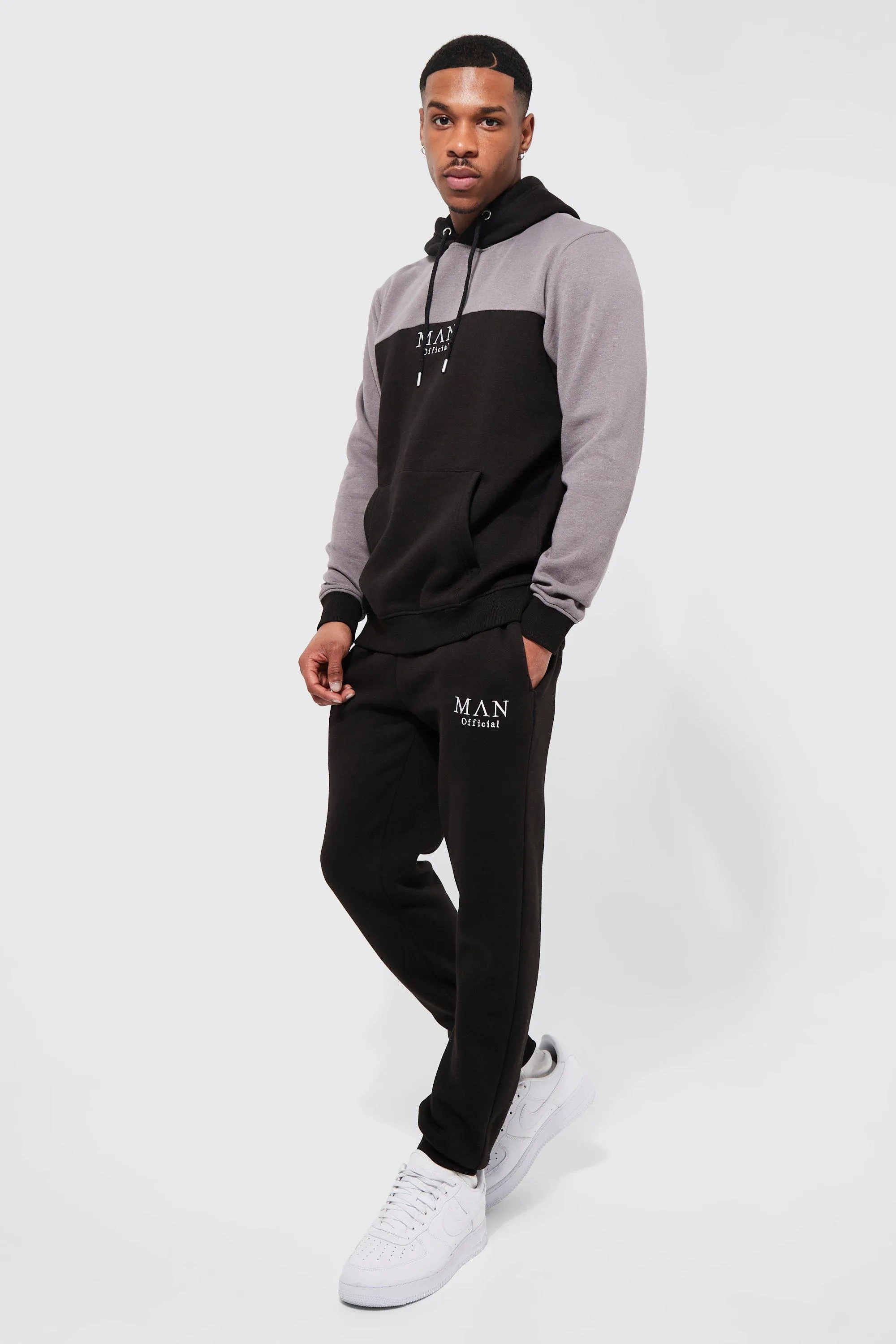 Man Roman Tape Colour Block Hooded Tracksuit | boohooMAN UK