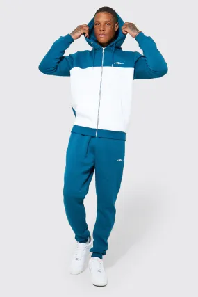 Man Signature Zip Colour Block Tracksuit | boohooMAN UK