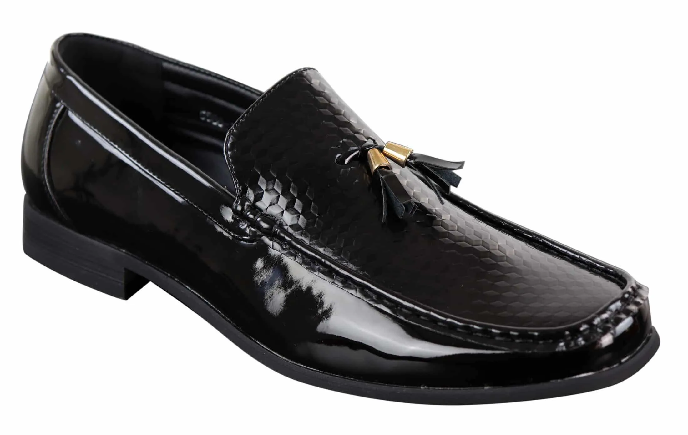 Mens Black Patent Slip-on Tassle Shoes