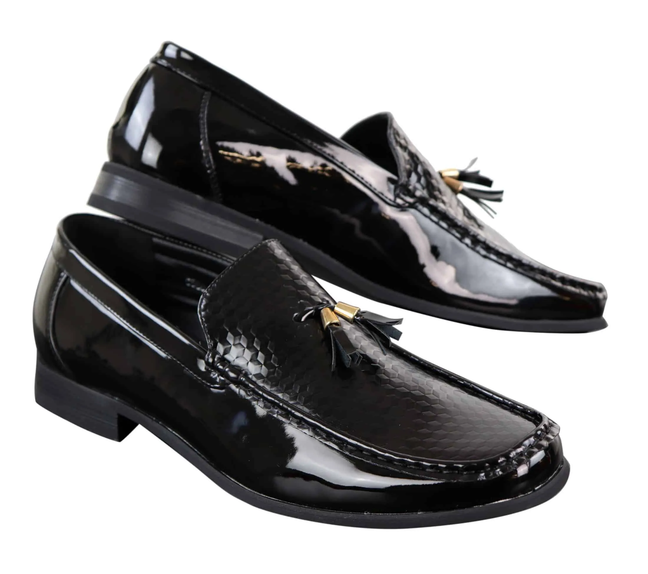 Mens Black Patent Slip-on Tassle Shoes