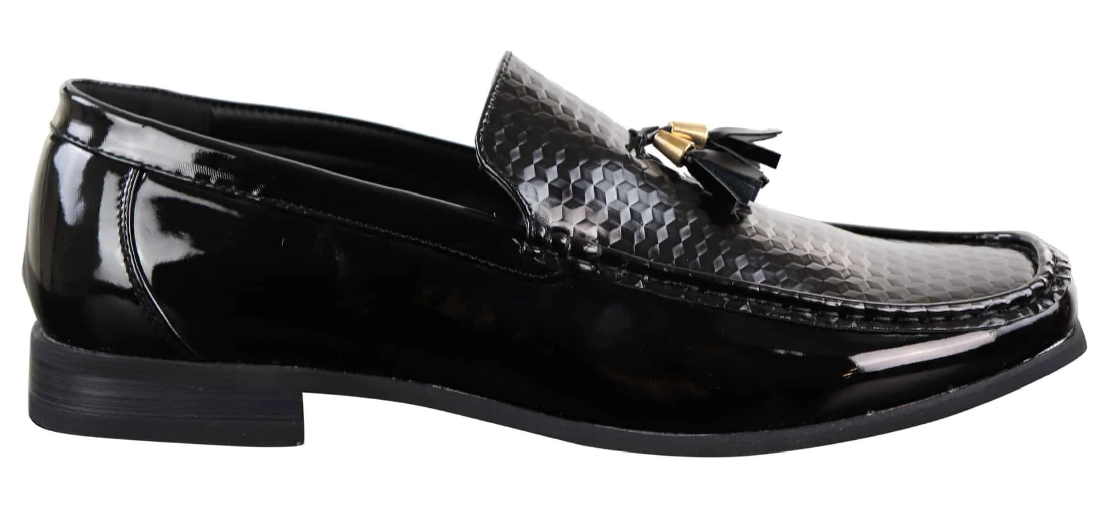 Mens Black Patent Slip-on Tassle Shoes