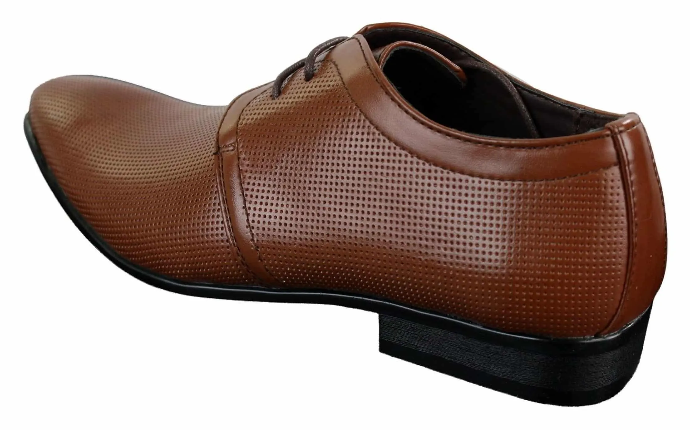 Mens Black Tan Brown Perforated PU Leather Laced Smart Casual Shoes