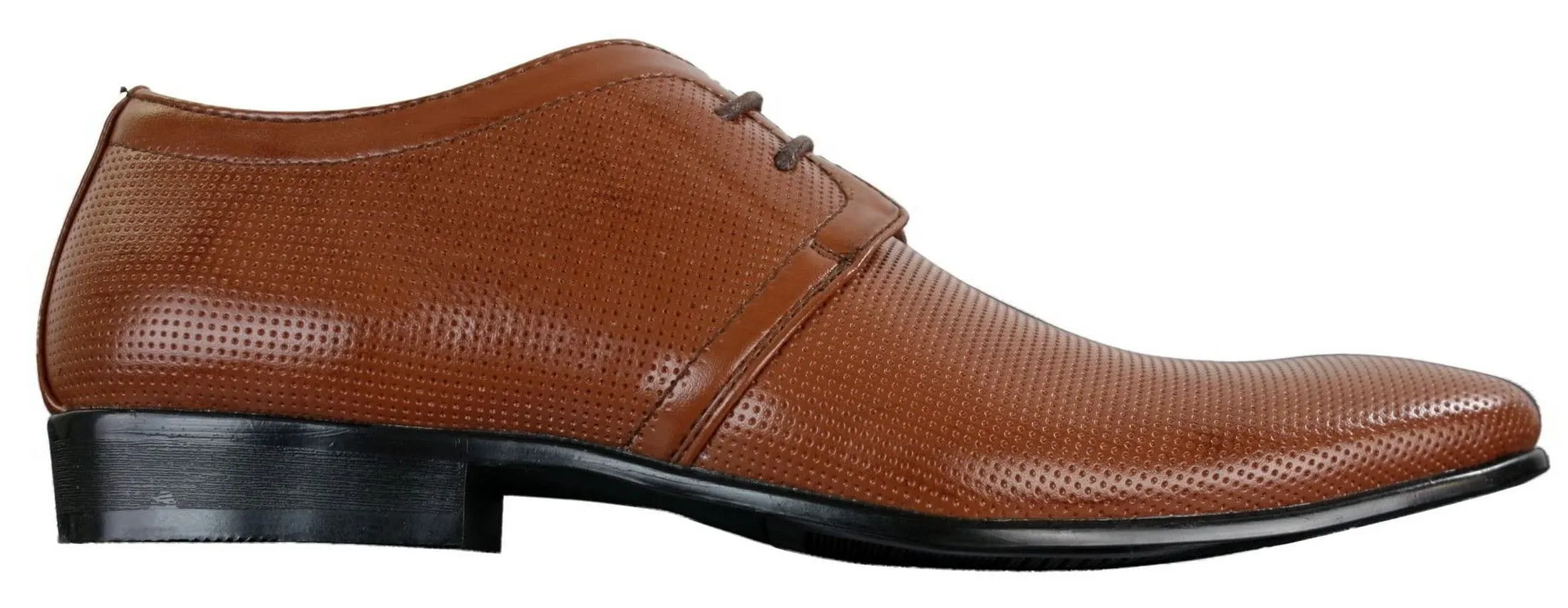 Mens Black Tan Brown Perforated PU Leather Laced Smart Casual Shoes