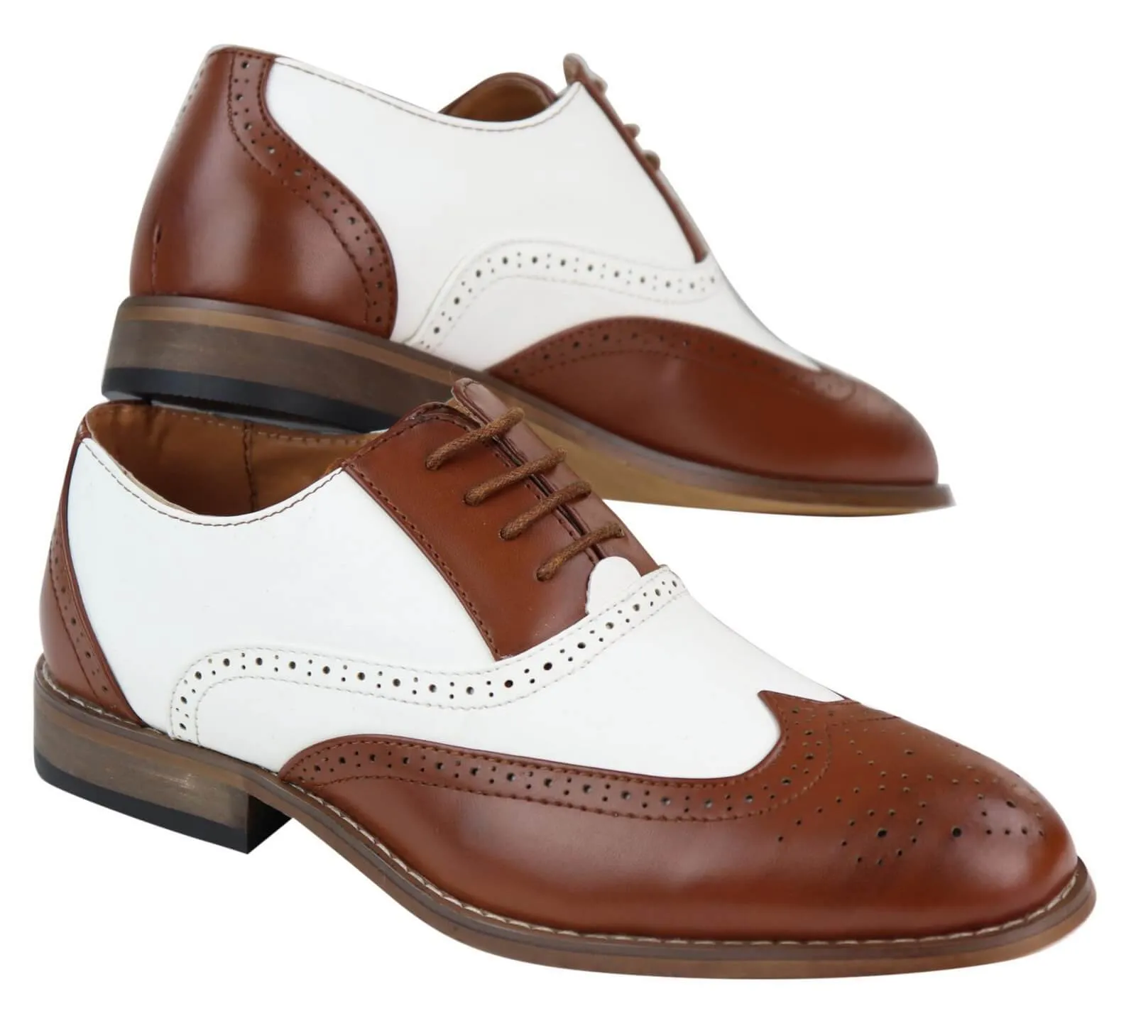 Mens Brown/White Brogue Shoes