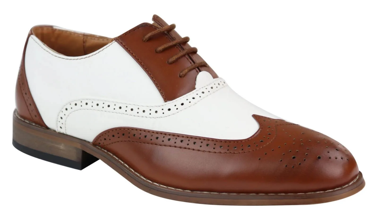 Mens Brown/White Brogue Shoes