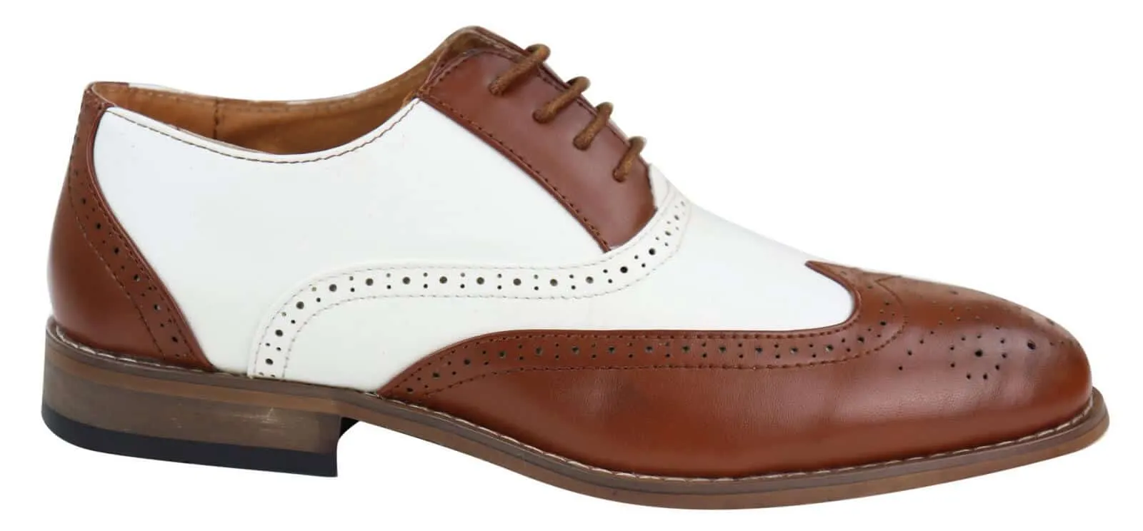 Mens Brown/White Brogue Shoes