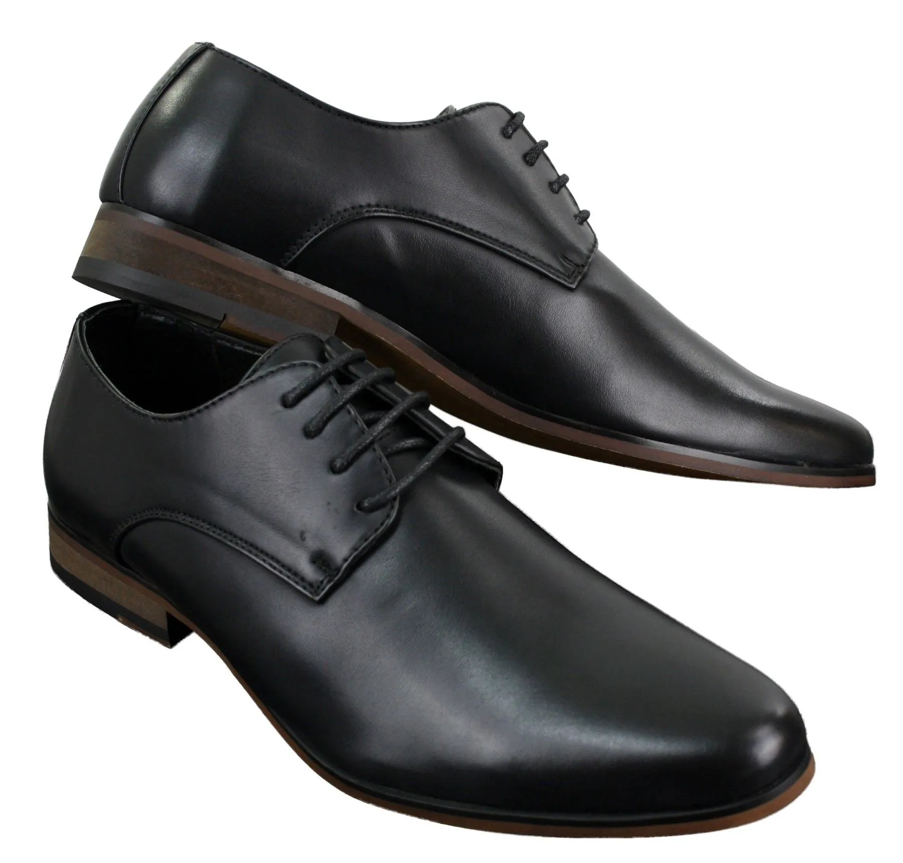 Mens Laced Plain Leather Lined Laced Smart Casual Formal Shoes Black