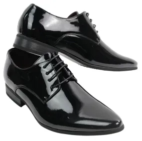 Mens Laced Smart Leather Lined Shoes Office Party Wedding Italian Design Patent Shiny