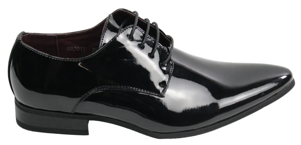 Mens Laced Smart Leather Lined Shoes Office Party Wedding Italian Design Patent Shiny