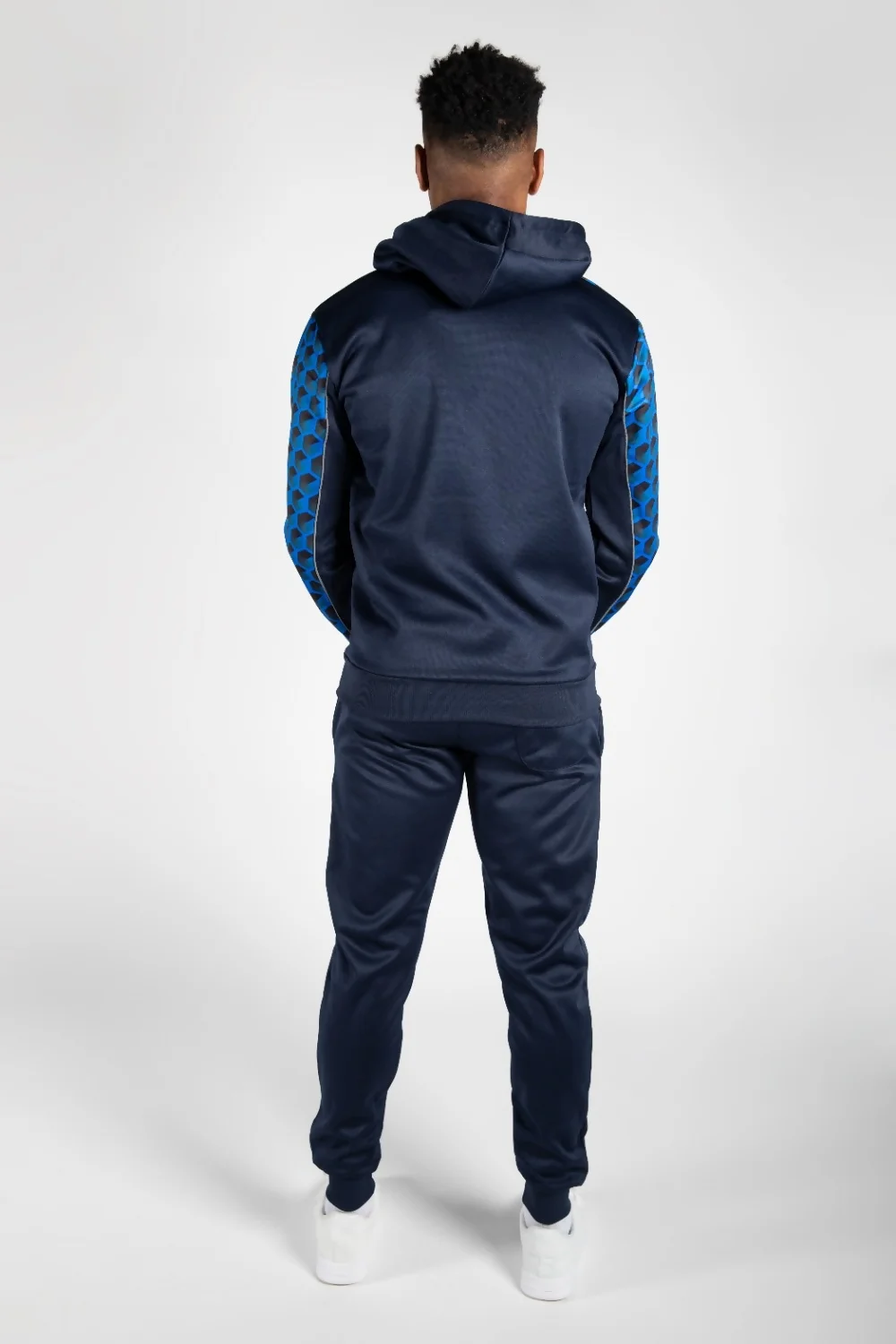 Mens Royal Blue With Navy Geometric Print Skinny Tracksuit