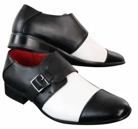 Mens Slip On Buckle Belt Leather Inner Smart Formal Black White Shoes Italian Design