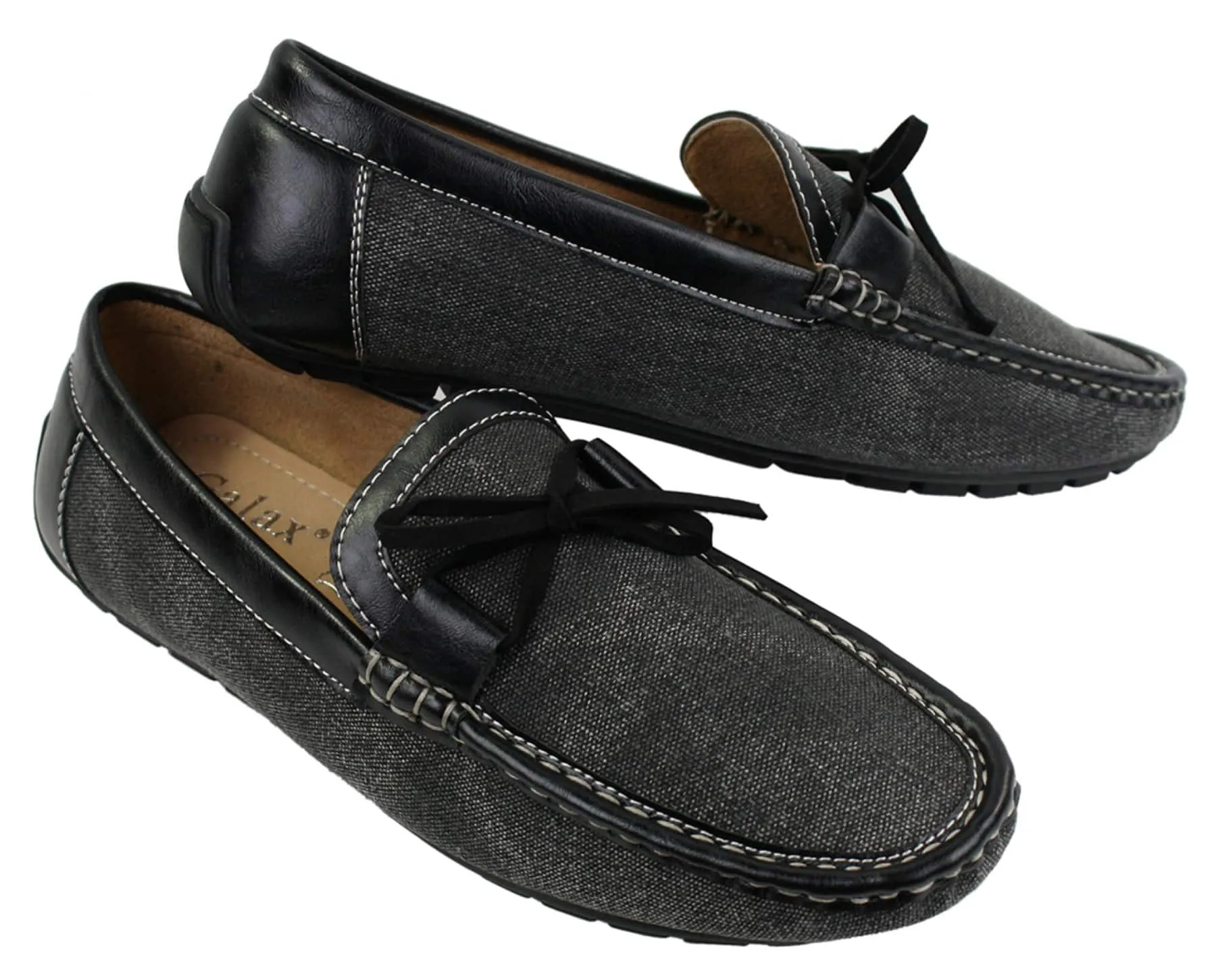 Mens Slip On Denim Leather Lace Moccasin Shoes Smart Casual Italian Tan Navy