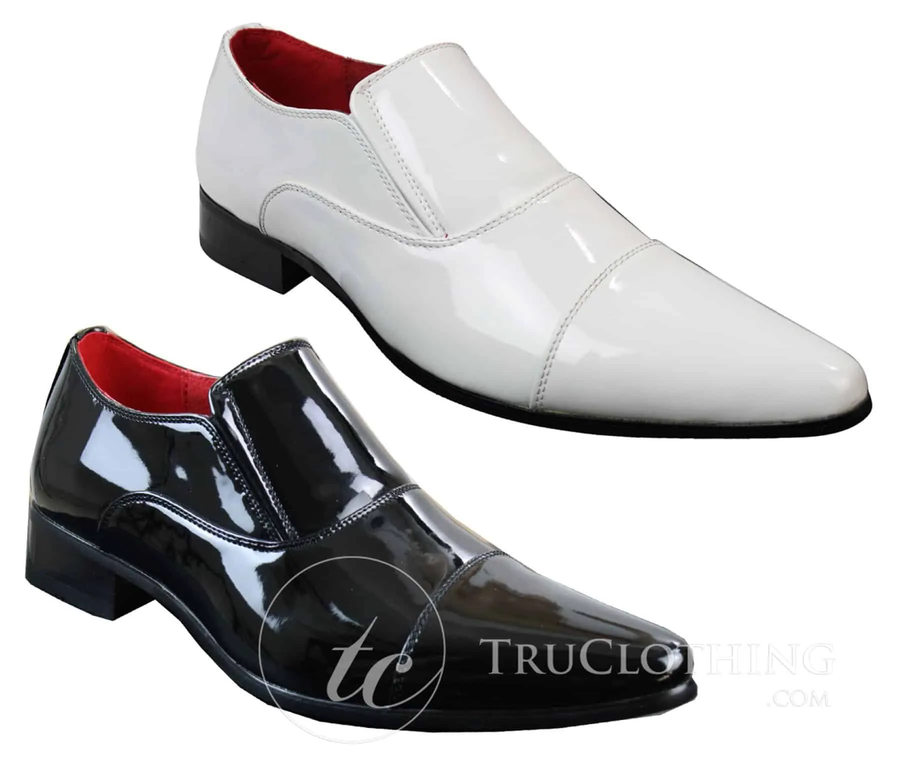 Mens Smart Formal Slip On White Patent Shiny Shoes Leather Lined Italian