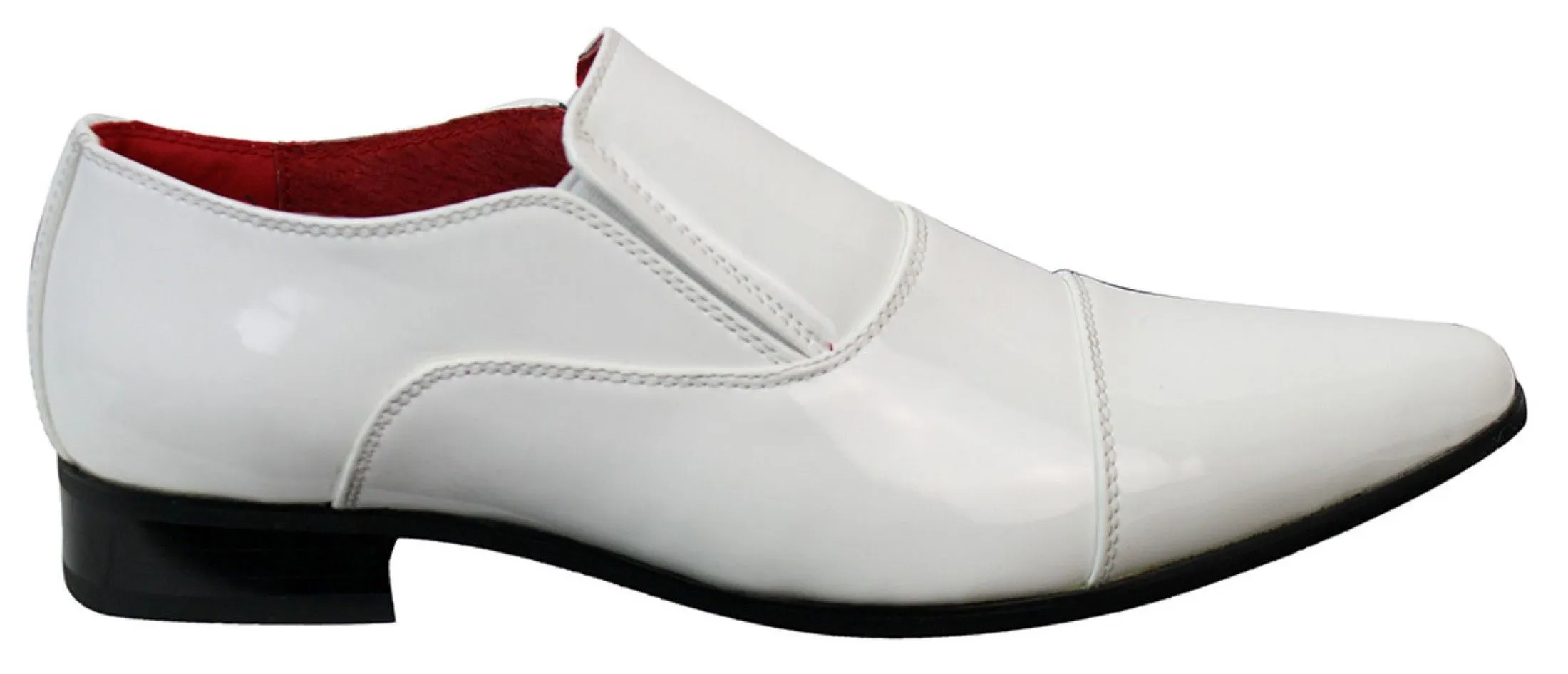 Mens Smart Formal Slip On White Patent Shiny Shoes Leather Lined Italian