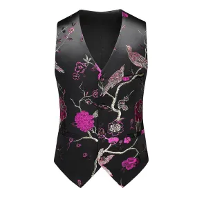 Men's Vintage Floral Embroidered V-Neck Vest 96506464X