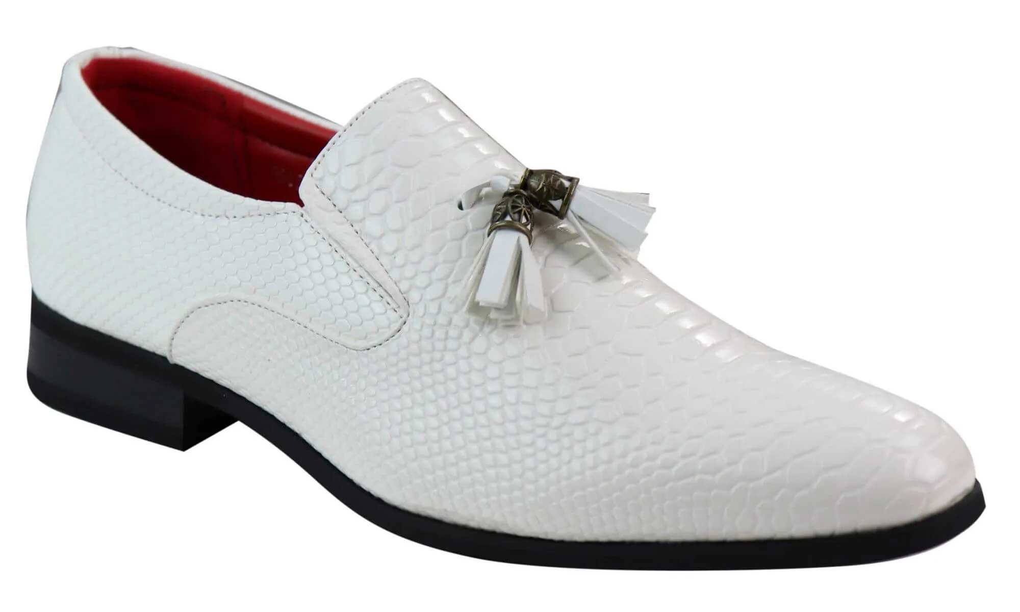 Mens White Snake Skin Style PU Leather Shoes