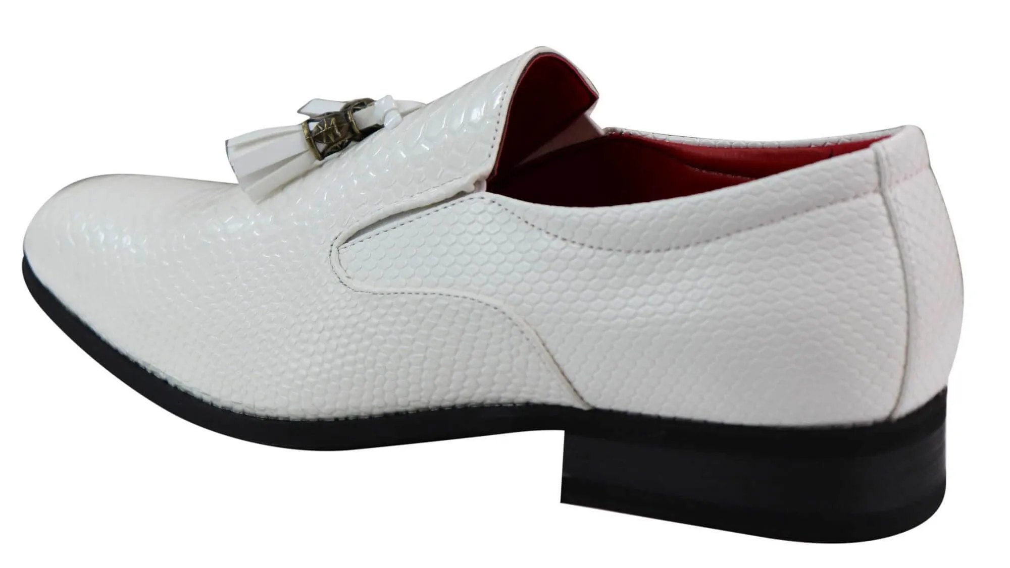 Mens White Snake Skin Style PU Leather Shoes