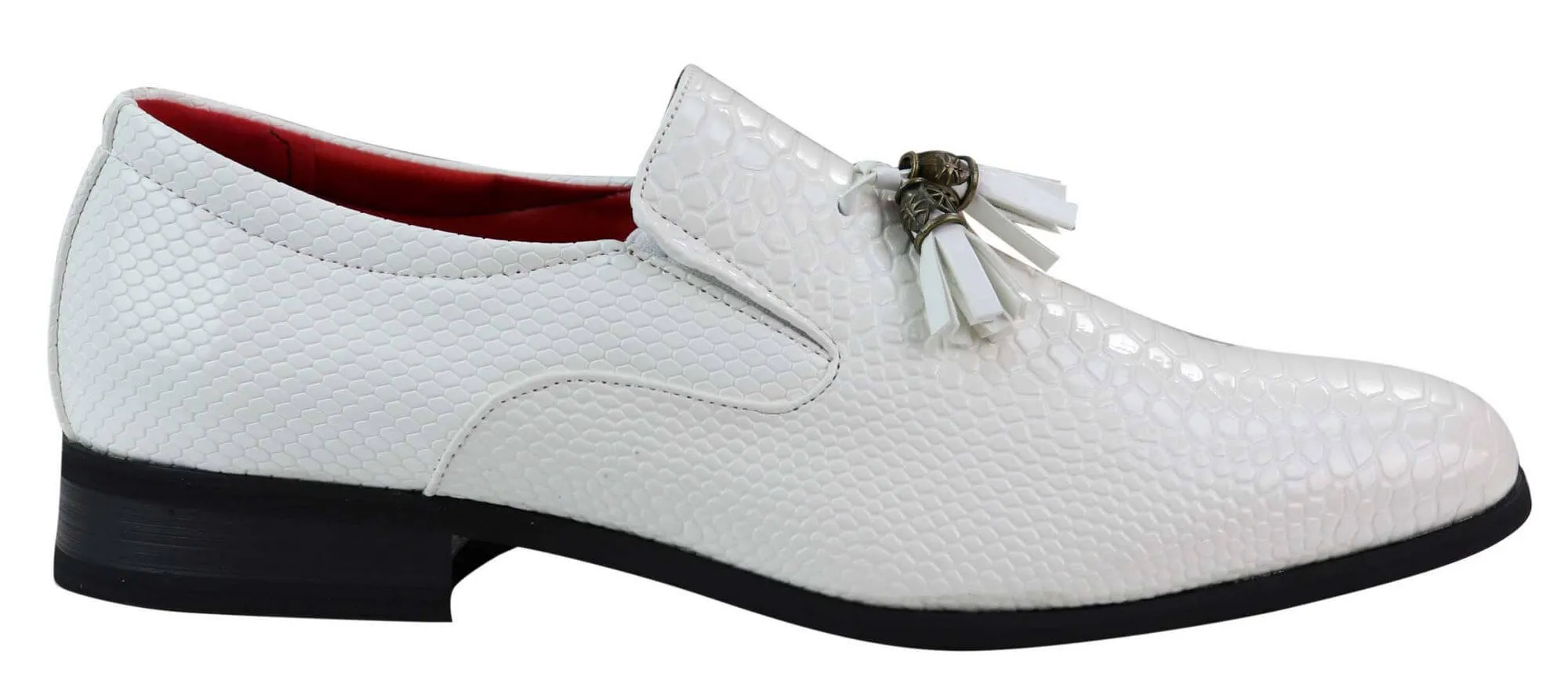 Mens White Snake Skin Style PU Leather Shoes