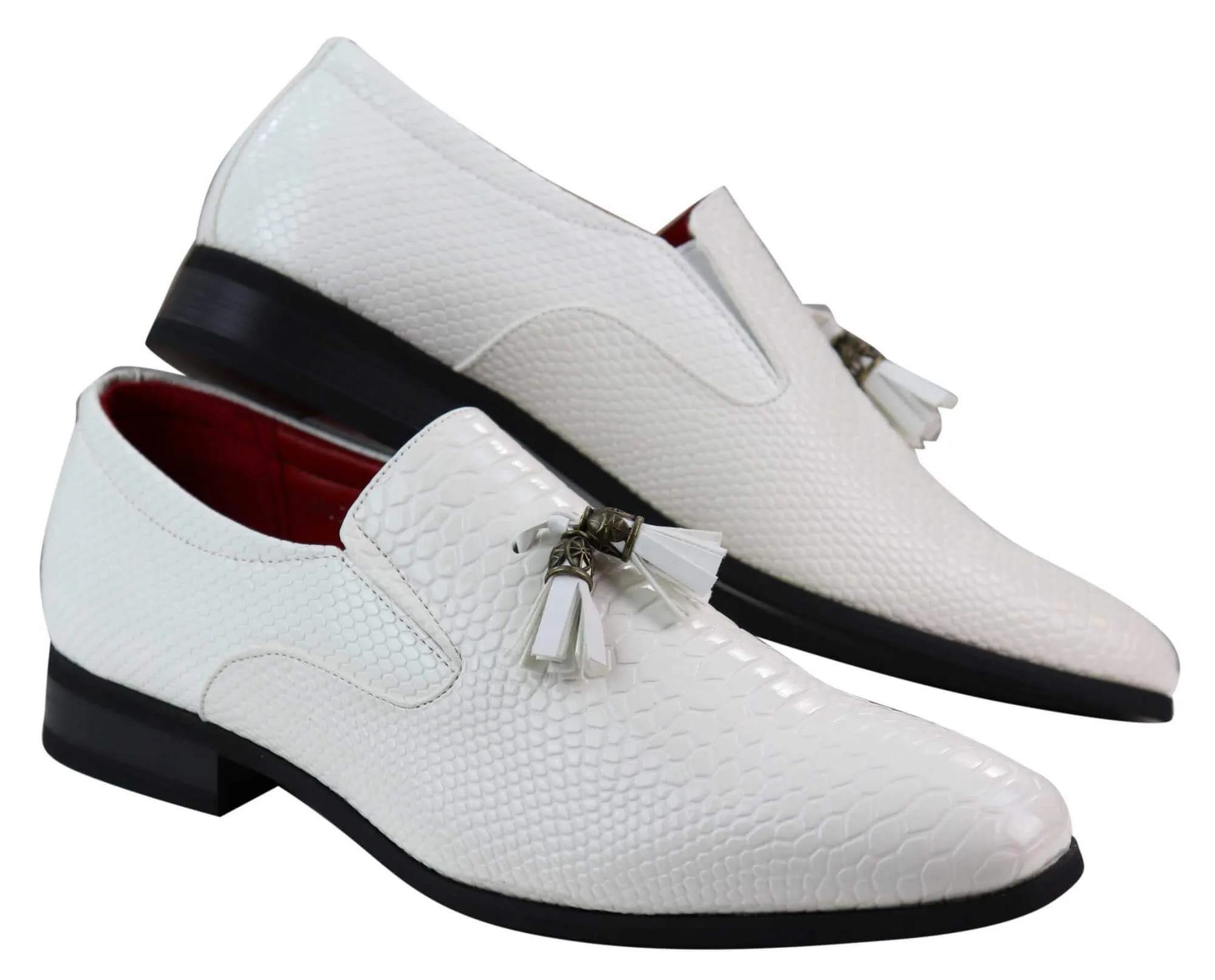 Mens White Snake Skin Style PU Leather Shoes