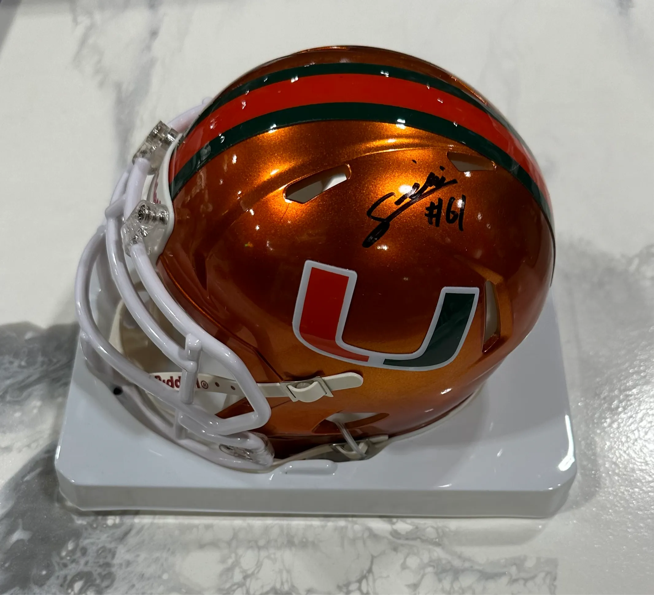 Miami Hurricanes Mauigoa Brothers Autographed Flash Alternate Speed Riddell MINI Helmet - Orange