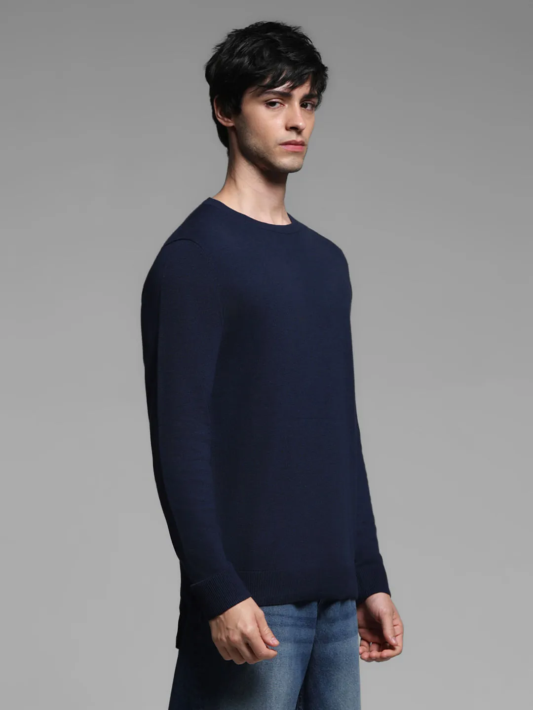 Navy Blue Flat Knit Pullover