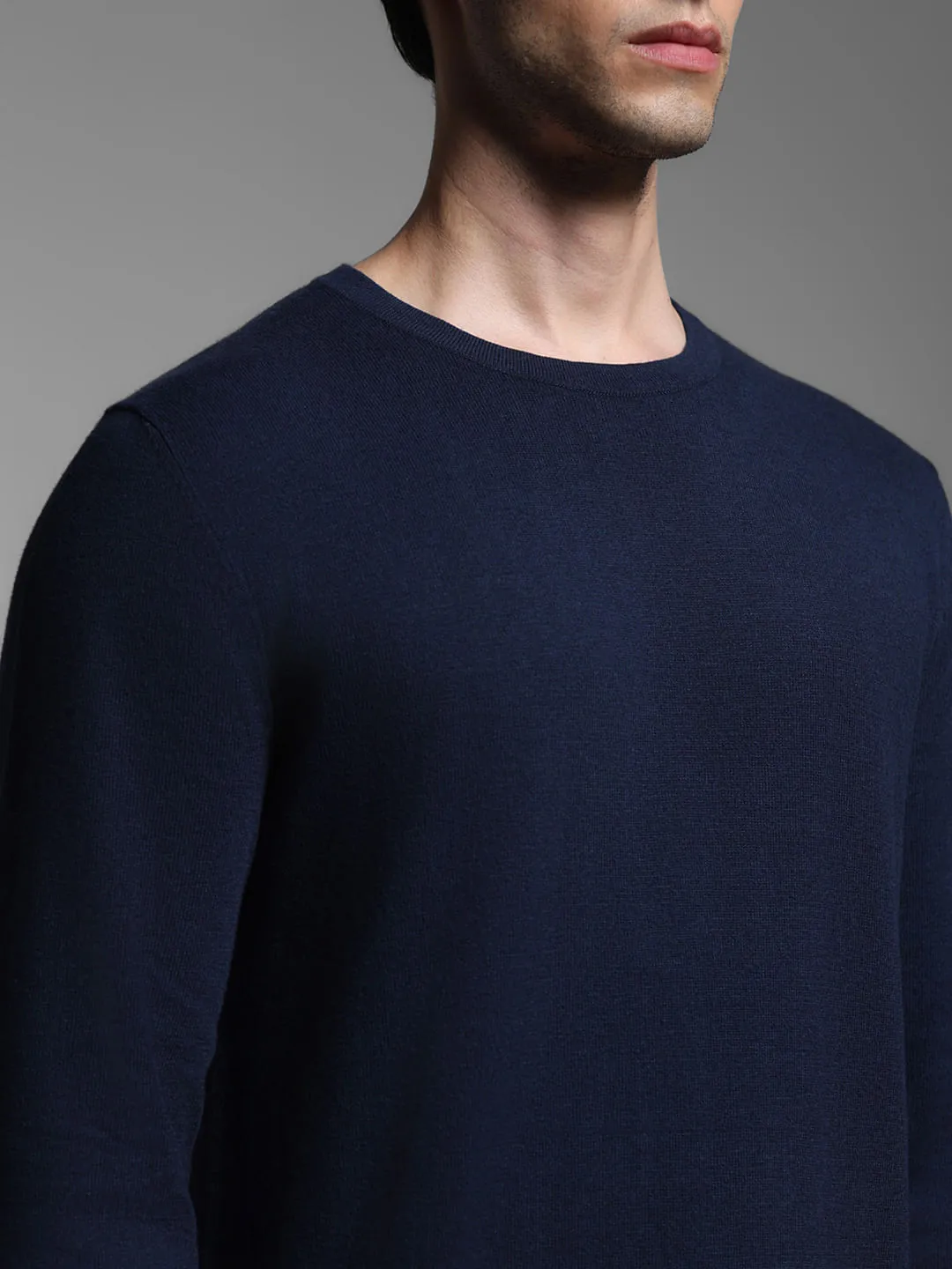 Navy Blue Flat Knit Pullover