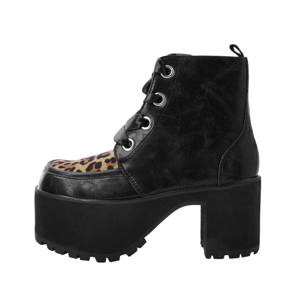 Nosebleed Boot Black & Leopard Print Faux Leather