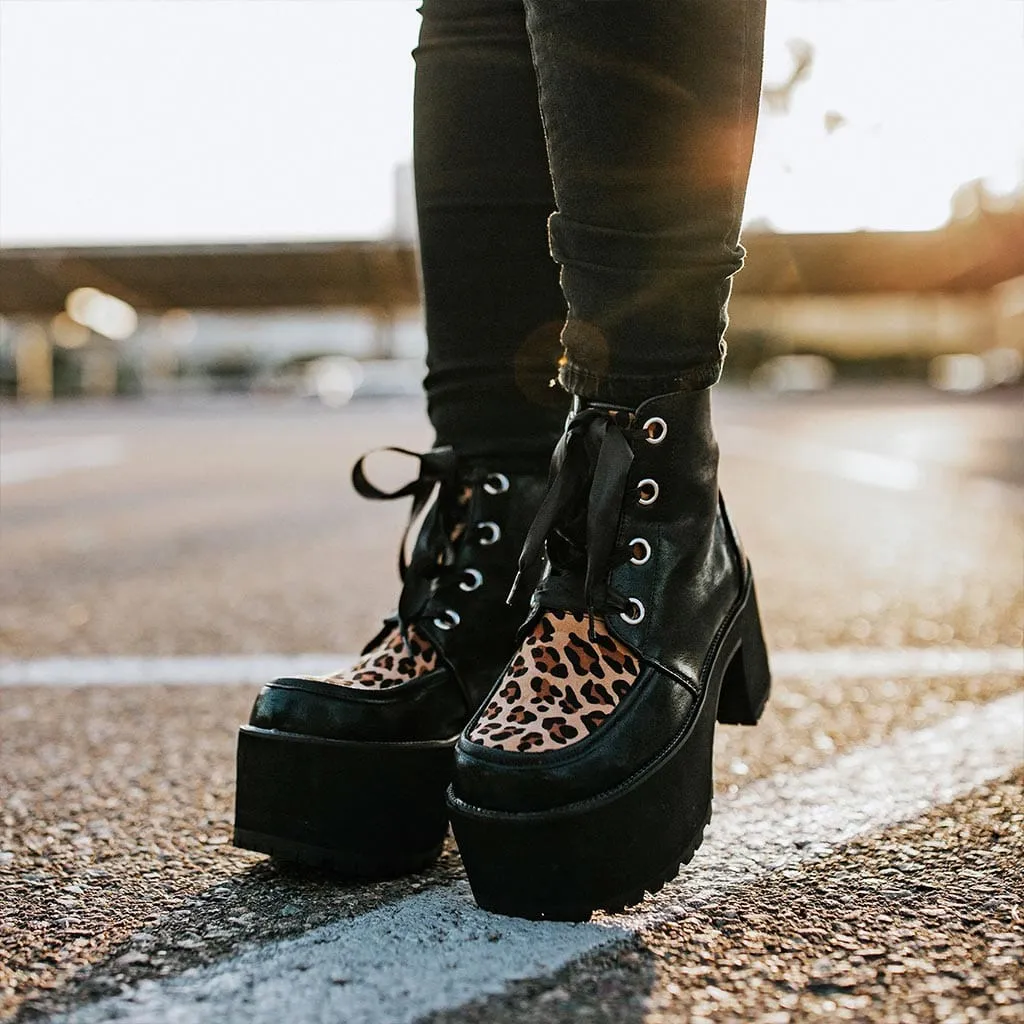 Nosebleed Boot Black & Leopard Print Faux Leather