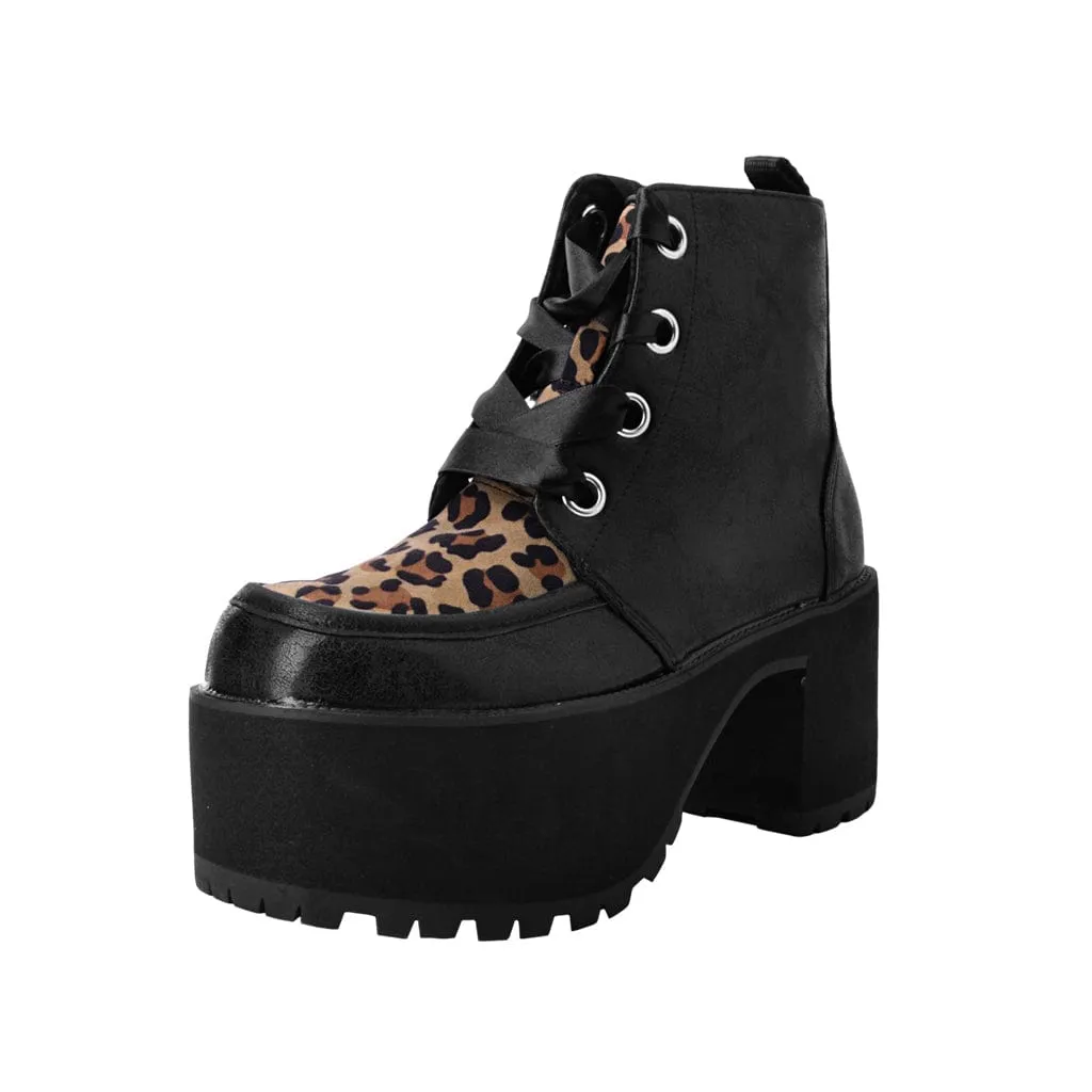 Nosebleed Boot Black & Leopard Print Faux Leather