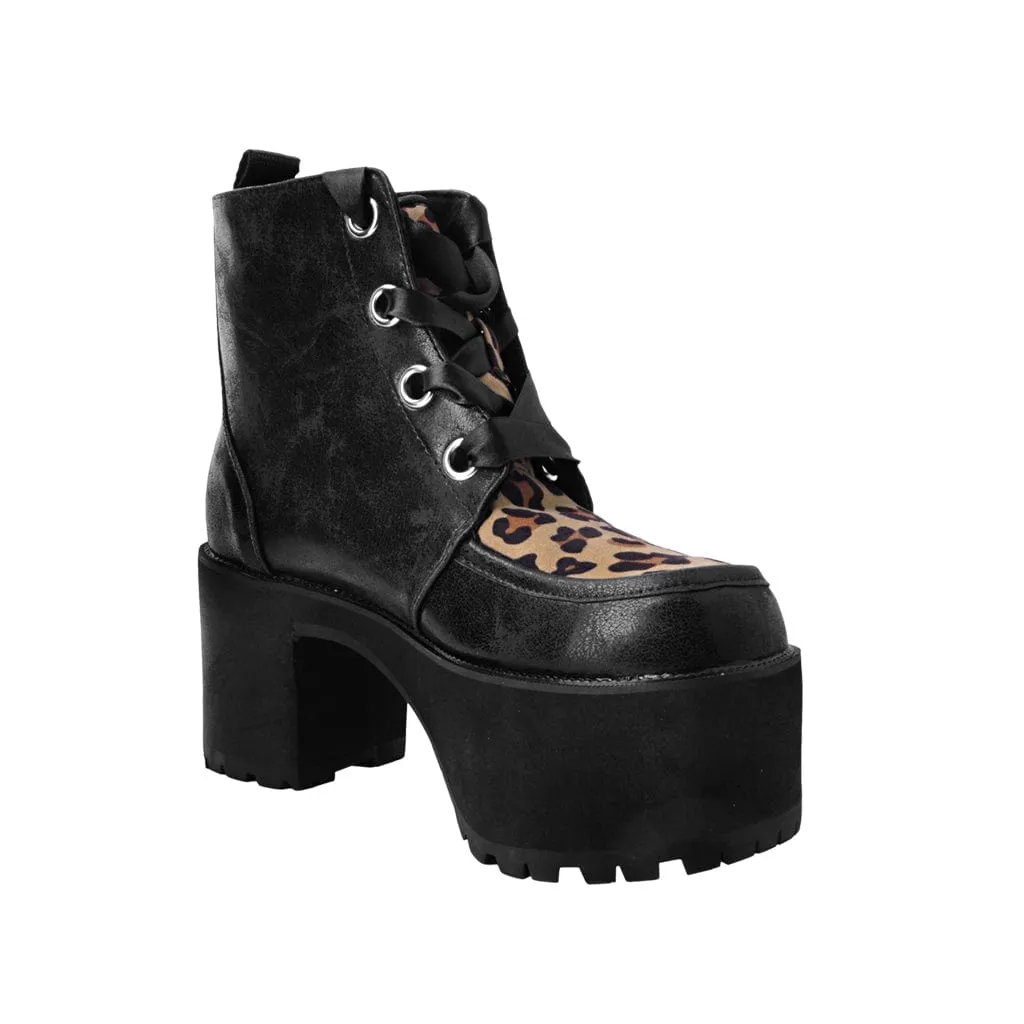 Nosebleed Boot Black & Leopard Print Faux Leather