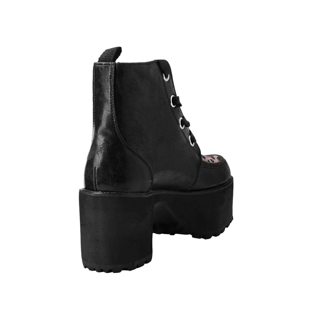 Nosebleed Boot Black & Leopard Print Faux Leather