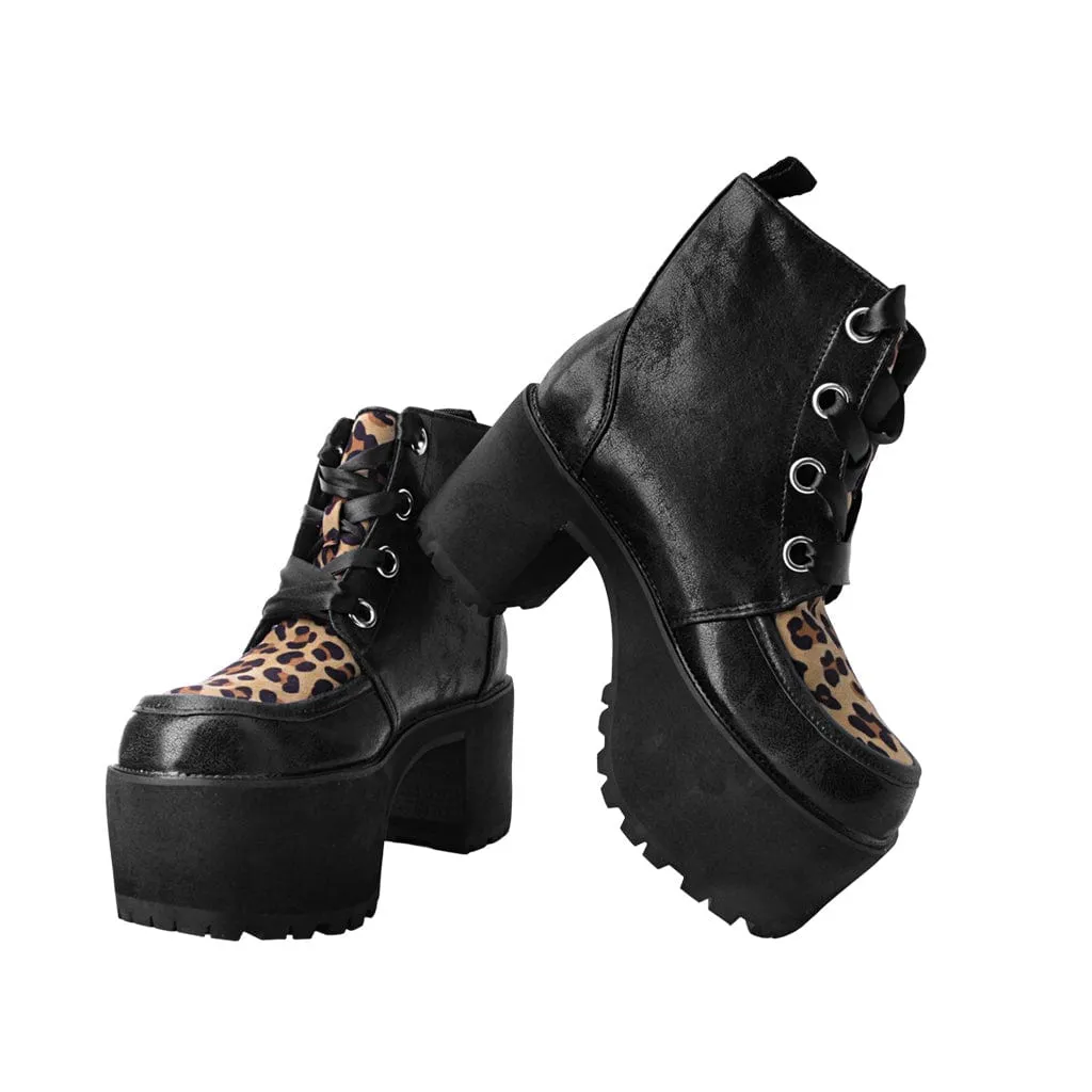 Nosebleed Boot Black & Leopard Print Faux Leather