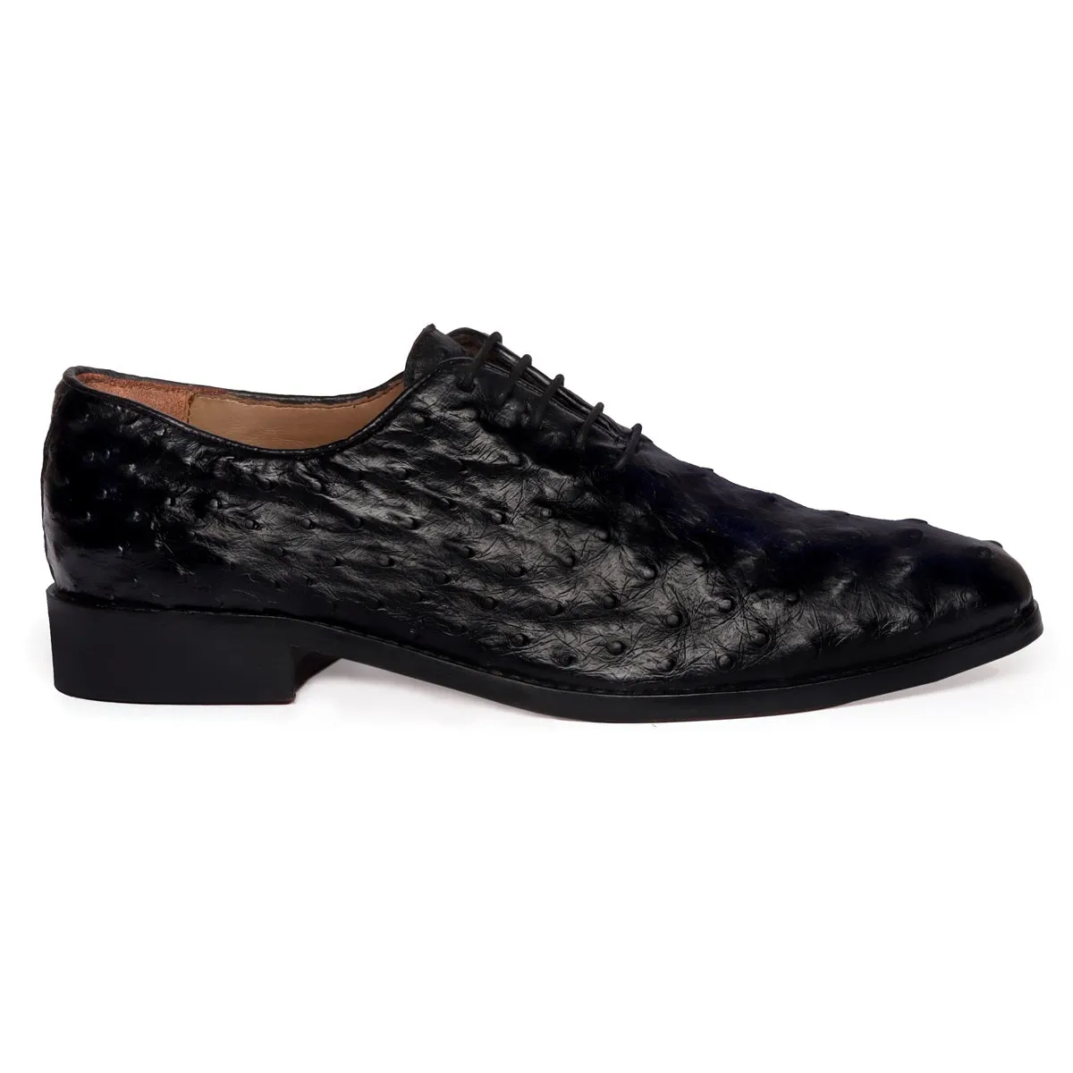 Oxford Leather Lace-Up Shoes in Black Real Ostrich Whole Cut/One-Piece