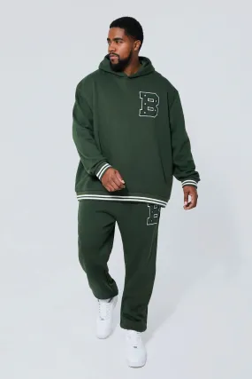 Plus Sports Rib Varsity Hooded Tracksuit | boohooMAN UK