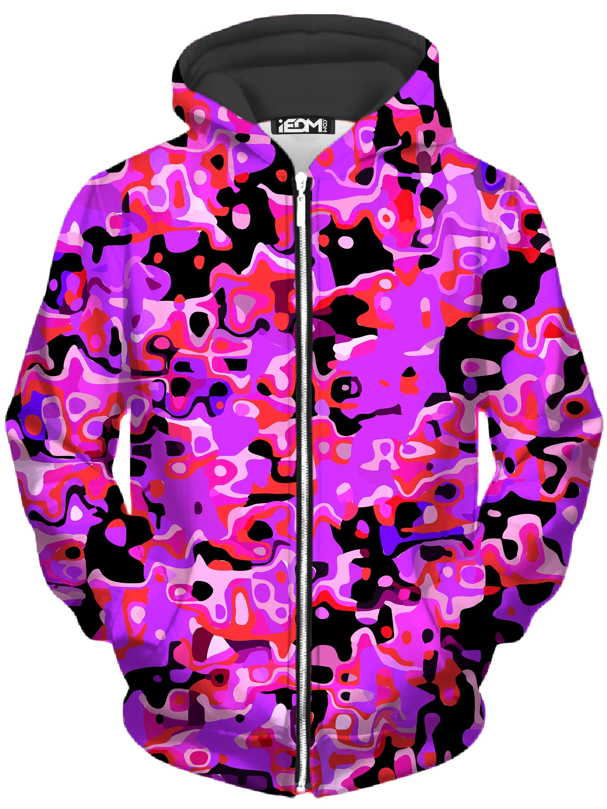 Purple Red and Black Rave Camo Melt Zip-Up Hoodie and Joggers Combo