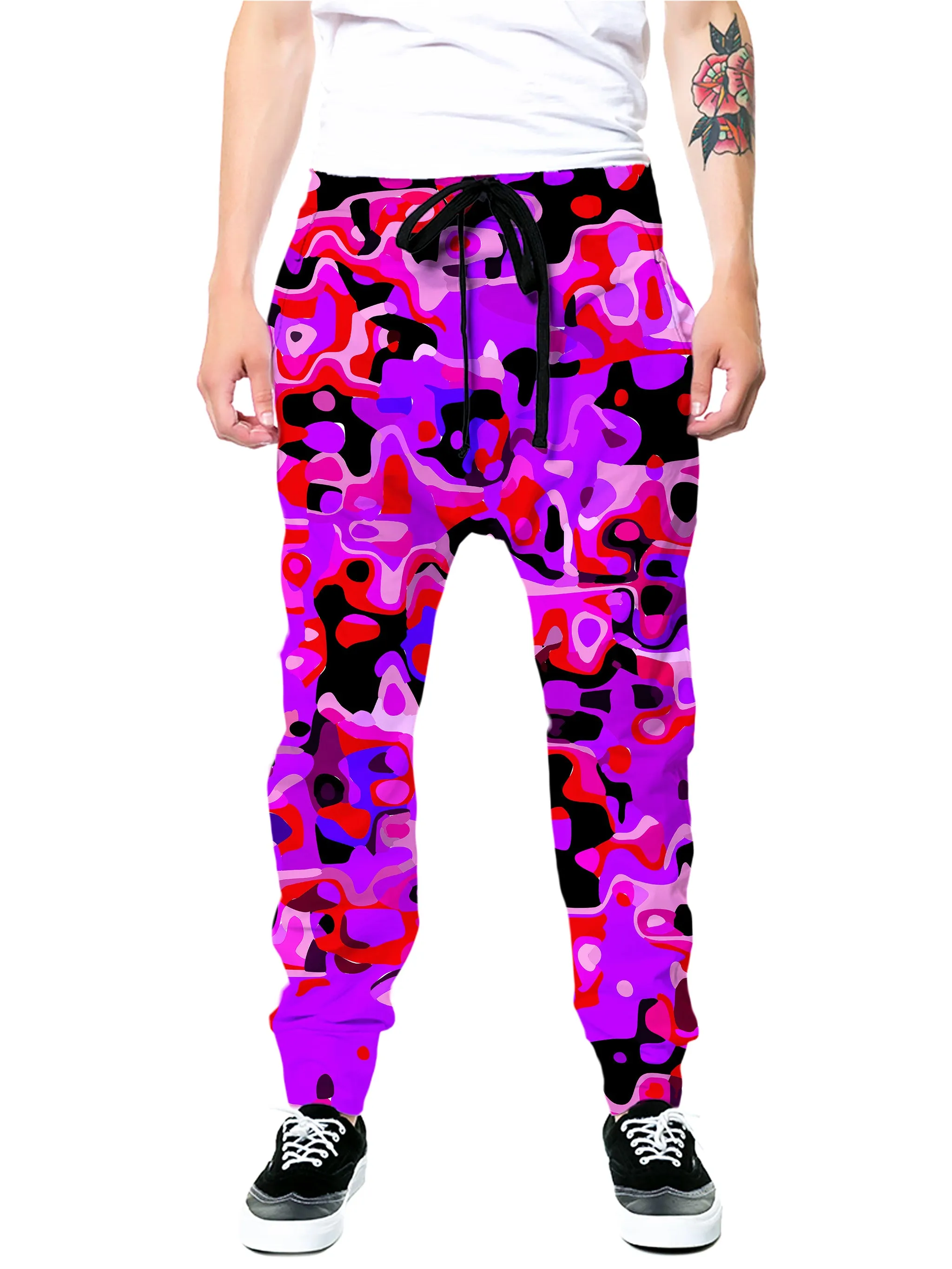 Purple Red and Black Rave Camo Melt Zip-Up Hoodie and Joggers Combo