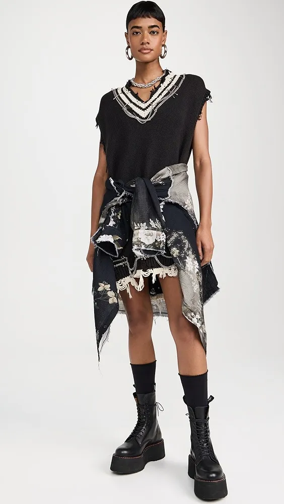 R13   Oversized Vest Dress with Chains 