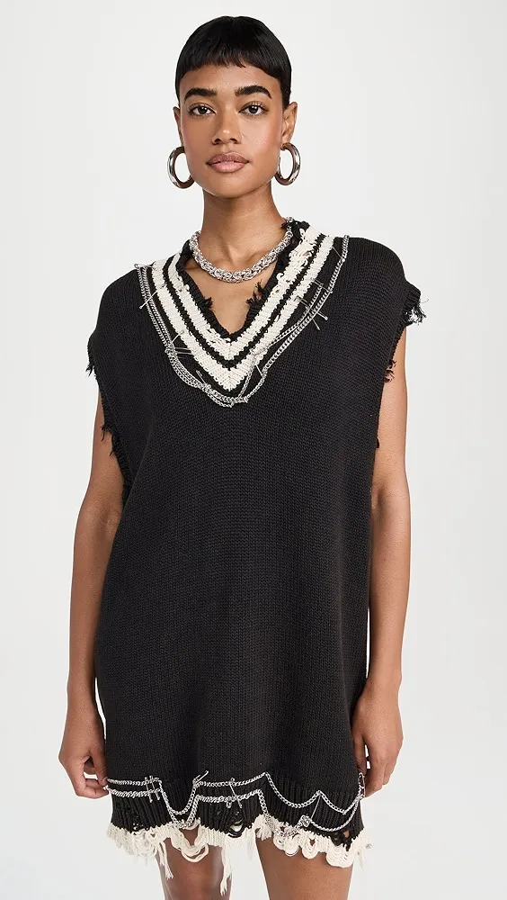 R13   Oversized Vest Dress with Chains 