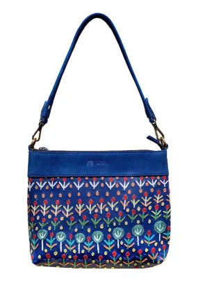 Ross Leather Embroidered Handbag (Blue) - 30 x 24cm