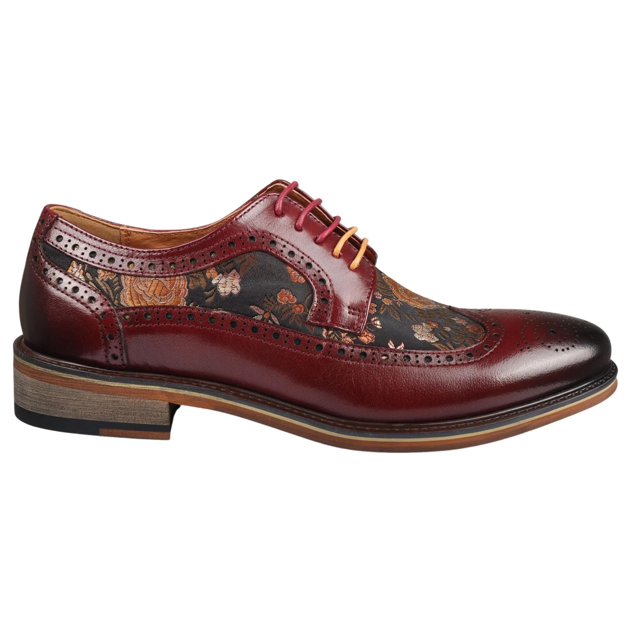 Ross - Men's Floral Print Leather Red Brogue Shoes