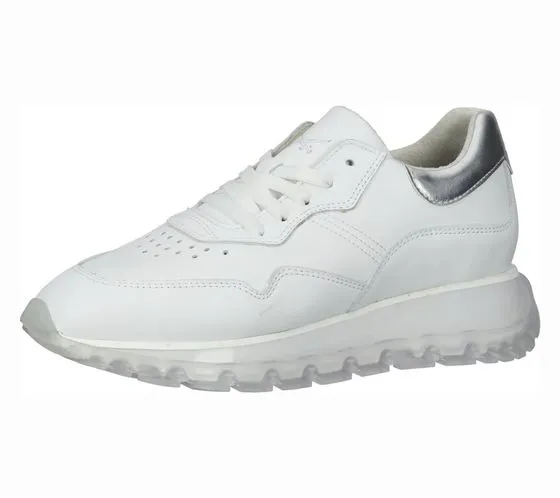 SANSIBAR scarpe da donna in vera pelle, sneakers casual con suola spessa, scarpe stringate 1096241 bianco/argento