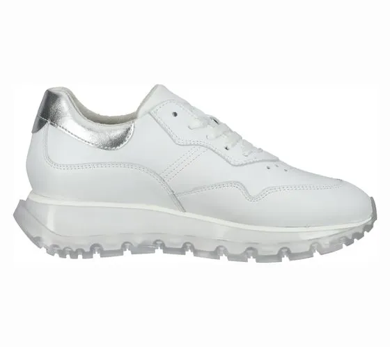 SANSIBAR scarpe da donna in vera pelle, sneakers casual con suola spessa, scarpe stringate 1096241 bianco/argento