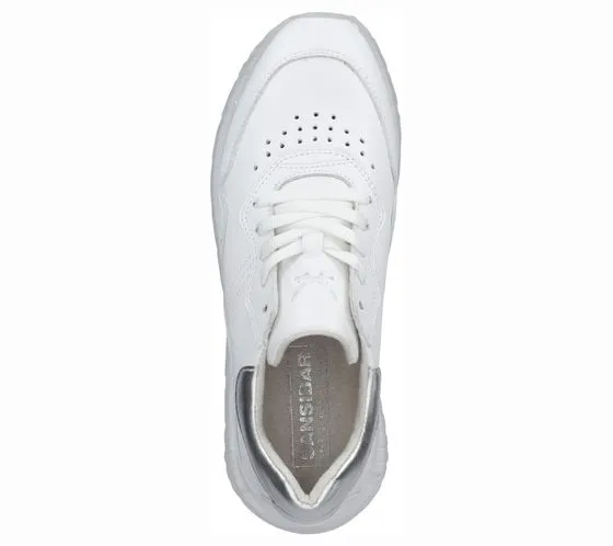 SANSIBAR scarpe da donna in vera pelle, sneakers casual con suola spessa, scarpe stringate 1096241 bianco/argento