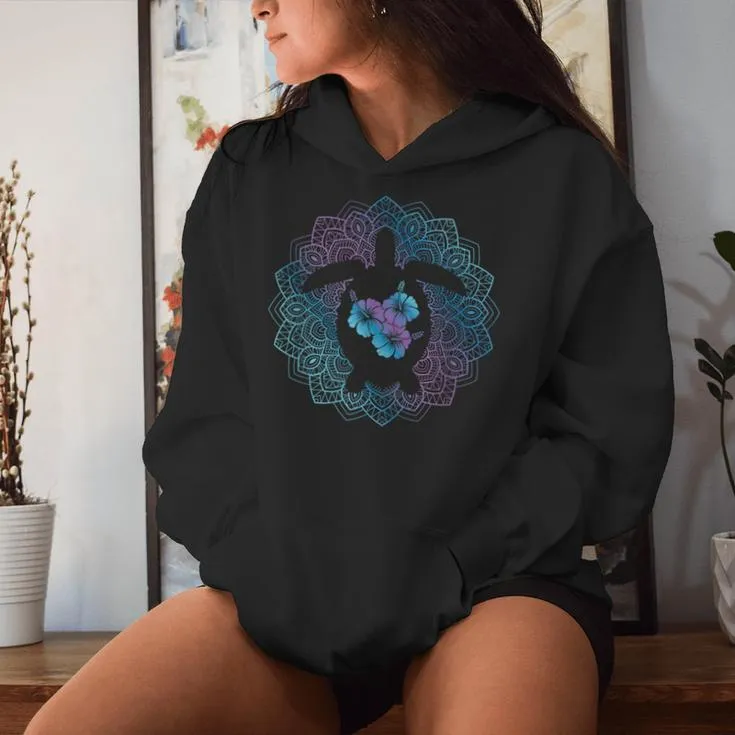 Sea Turtle Mandala Ocean Animal Tropical Hawaiian Hibiscus Women Hoodie